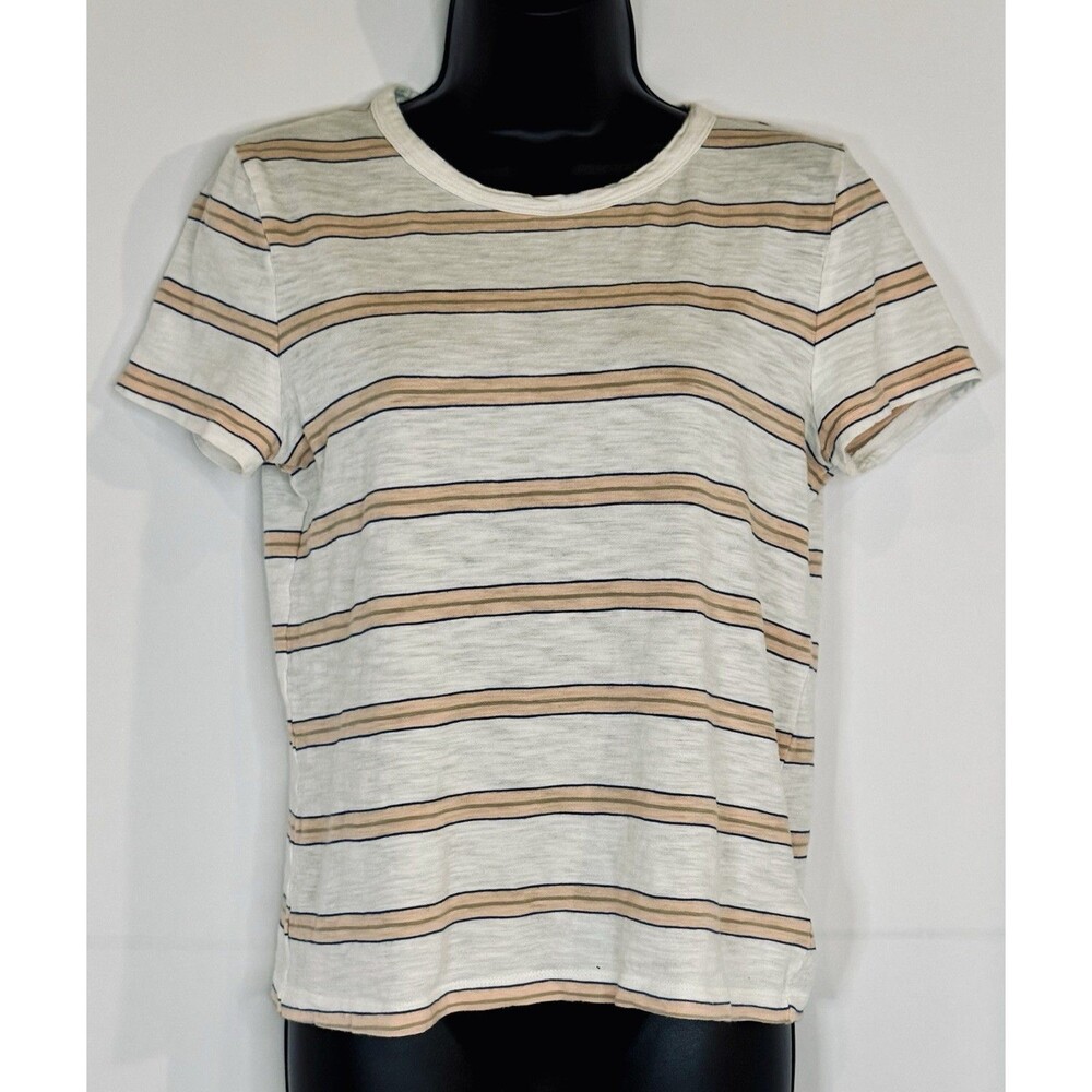 Gap ForeverSoft Women's M White Striped Crew Neck T-Shirt Short Sleeve Soft Tee